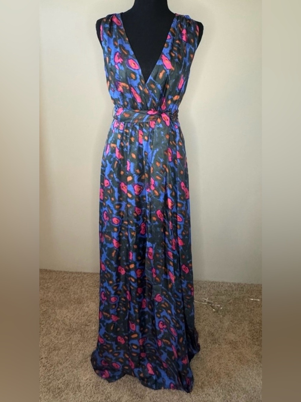 Rachel Zoe Navy Maxi Dress with Pink and Purple Floral Print